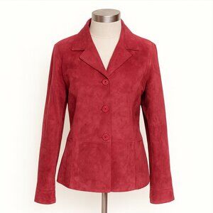 VINTAGE Red Suede Blazer Jacket 100% Genuine Leather Women's LARGE